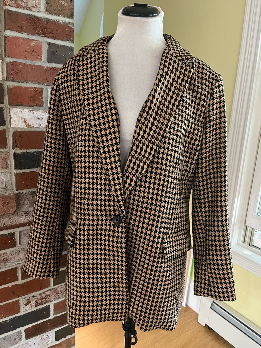 NINE WEST Black & Tan Vintage Houndstooth Wool Single Button Blazer XL NWOT - Picture 4 of 8